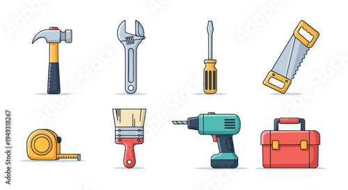 Set of various hand tools on white