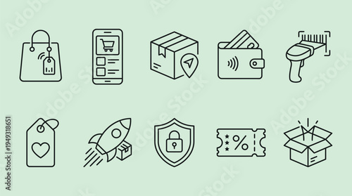 Premium Online Shopping Line Icon Set , Modern Stylish E commerce Vector