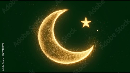 Golden crescent moon and star symbols.