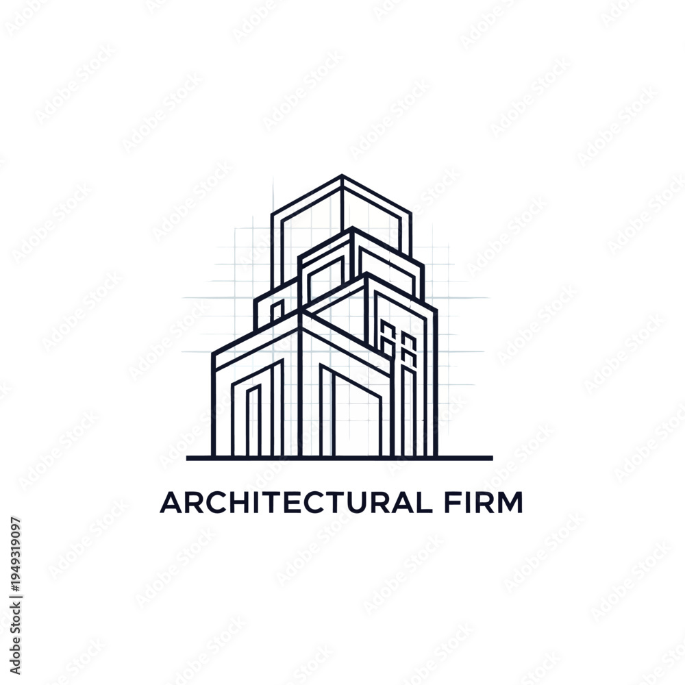 Fototapeta premium Architectural Firm Building Outline Logo Vector Design, Isolated White Background.