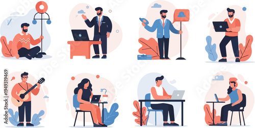 Diverse individuals engaged in various activities, including work and leisure (2)