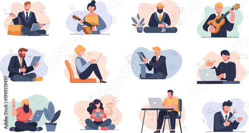 Diverse individuals engaged in various activities, including work and leisure (3)