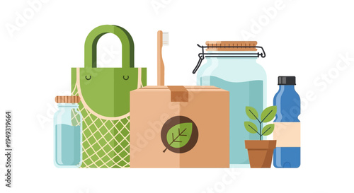 Eco-Friendly Lifestyle: Sustainable Zero Waste Products for a Green Home and Planet Illustration