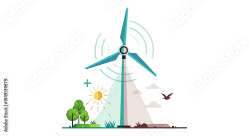 Wind Energy for Sustainable Future: Clean Power Generation & Environmental Benefits Illustration