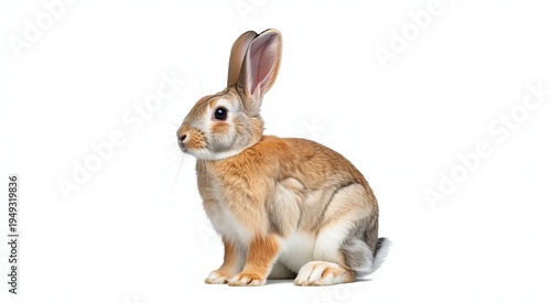 Brown rabbit sitting profile view isolated on a transparent background