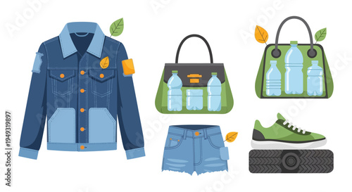 Sustainable Fashion: Clothing, Bags, and Shoes Made from Recycled Materials - Eco-Friendly Upcycling Concept