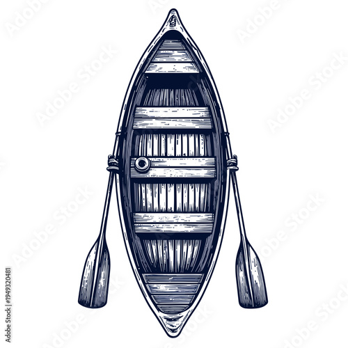 Illustration of a vintage rowboat with oars on a white background