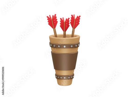Quiver with Red Arrows archery icon 3d render illustration