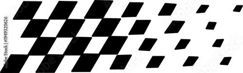 Abstract black geometric pattern of slanted rectangles forming a dynamic grid illusion, modern minimalist design with motion effect on white background.