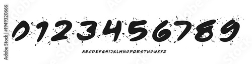Handwritten Calligraphic Numbers Font, Numeric Logo Set Sport Typography. Handdrawn Italic Figures, Spread Typographic Design. Paintbrush Title Text for Poster Headline and Logotype. Vector Typeface.