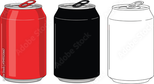 Aluminum soda can set blank beverage drink can vector illustration isolated packaging template for soft drink design mockup collection