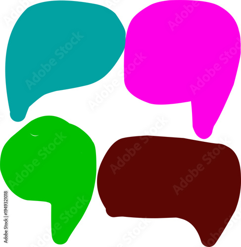 Colorful abstract speech bubble icons set with smooth rounded shapes. Modern communication symbols in bright colors, perfect for chat, messaging, UI, and social media design.
