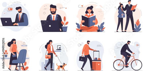 Diverse individuals engage in various daily professional and leisure activities