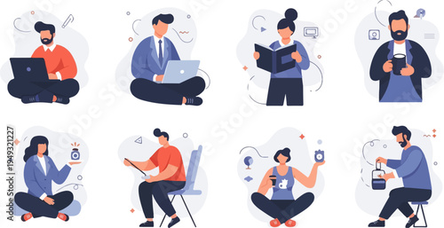 Diverse individuals engage in various modern activities, showing different lifestyles