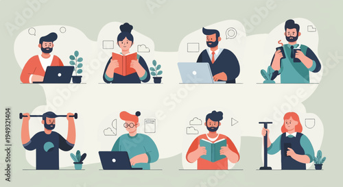 Diverse individuals engage in various productive and recreational activities