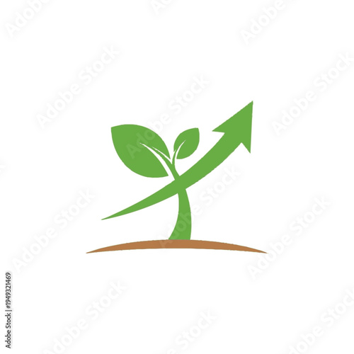 Green Plant Sprout with Upward Arrow Icon Symbolizing Growth, Sustainable Development, Nature, Ecology, and Business Progress
