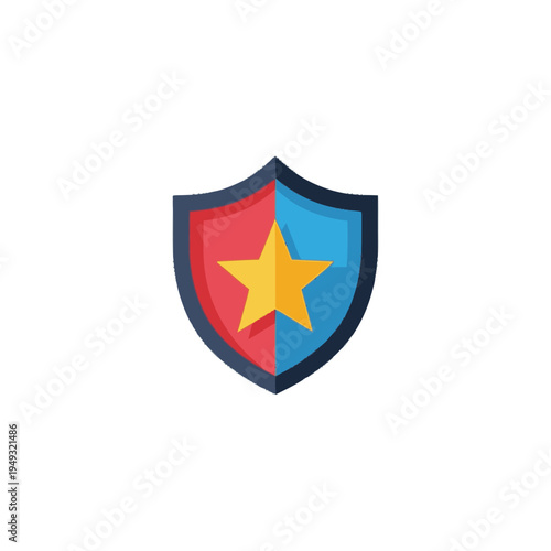 Free Download Colorful shield with a golden star icon representing protection, security, quality, achievement, and a badge of honor in flat design. - GFXLoad