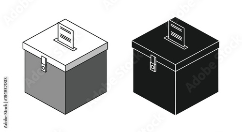 Isometric ballot boxes in gray and black a stark silhouette