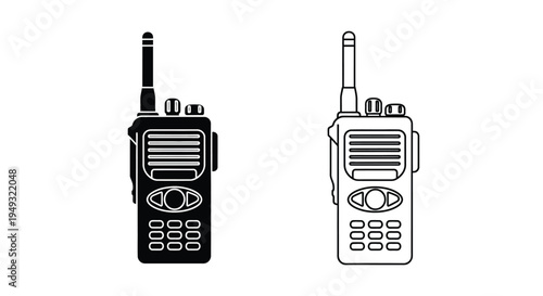 Two walkie talkie illustrations in a striking black silhouette