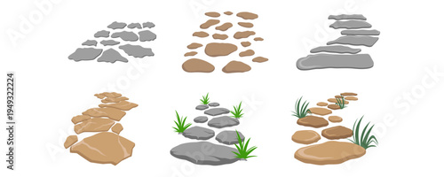 Stone path road illustration for stepping stone, garden decoration. Vector isolated