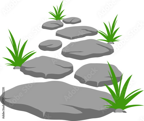 Stone path road illustration for stepping stone, garden decoration. Vector isolated