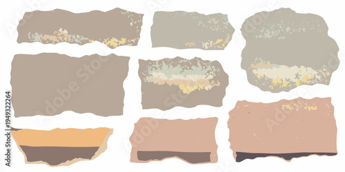 Collection of abstract irregularly shaped blocks with muted color tones