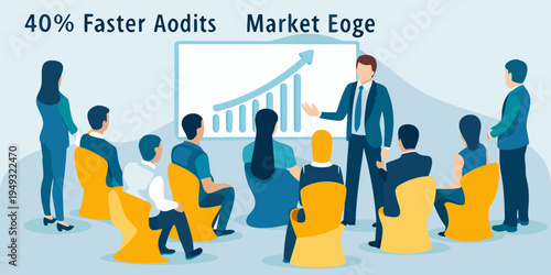 Business presentation showing growth with a team in a meeting setting