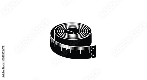 A coiled measuring tape with markings presented as a silhouette