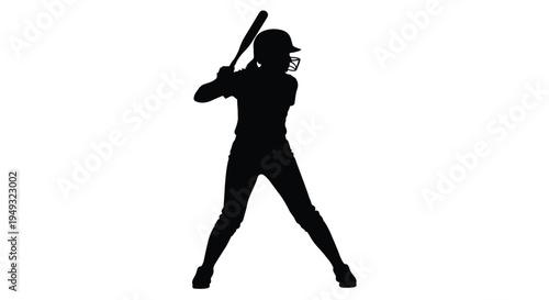 Female softball player swings a bat in a dynamic pose silhouette
