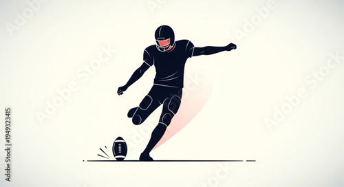 American Football Player Kicking Ball Action Sport.