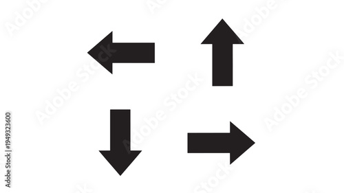 Arrows set in black, pointing left, up, down, and right for direction and navigation on a white background.