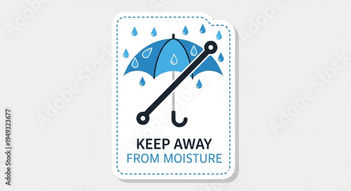 Keep Away From Moisture Warning Label with Umbrella and Rain.