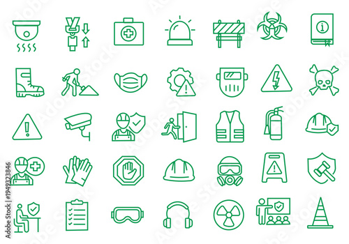 Work safety icon set. Editable line icons. Vector illustration.