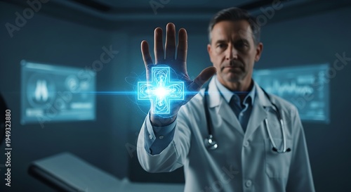 Doctor Interacting With Virtual Medical Interface