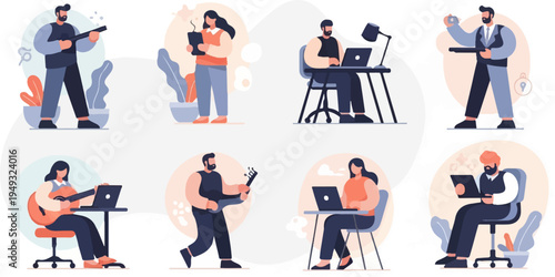 Diverse individuals engaged in various activities, from music to work (1)