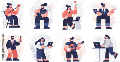 Diverse individuals engaged in various activities, from work to leisure (10)