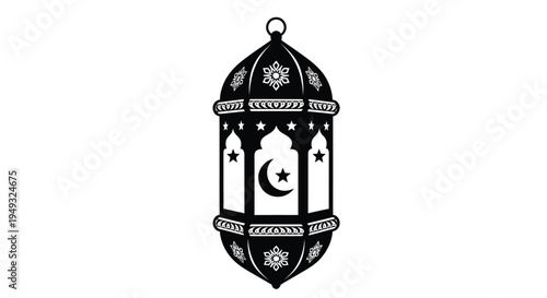 Intricate black lantern design with crescent moon a striking silhouette