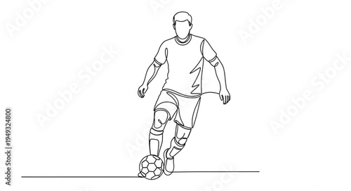 Soccer Player Kicking Ball Line Art.