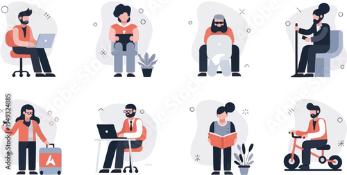 Diverse individuals engaged in various activities, illustrating modern lifestyles