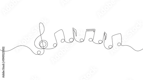 Treble clef and musical notes arranged in a continuous black line on a white background, symbolizing music