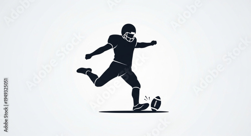 American Football Player Kicking Ball Silhouette.