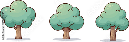Cartoon illustration of green trees on white background