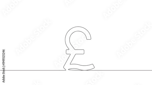 Pound sterling symbol in a minimalist one line drawing, representing finance and currency. featuring money, uk, great britain with icon and banking