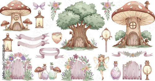 Christmas forest mushrooms holiday scene