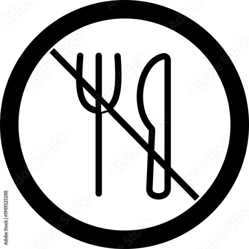 No food icon prohibition meal symbol with fork spoon plate sign, forbidden eating rule pictogram for public places, restaurant safety notice vector illustration