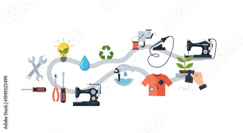 Circular Economy, Sustainability, and Eco-Friendly Innovation Process. Repair, Reuse, Recycle, Upcycling, DIY, and Resource Management Concept.