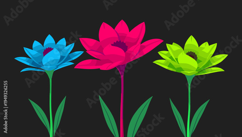 A vibrant, stylized flower illustration against a dark background. Perfect for conveying growth, freshness, and natural beauty in branding and design 
