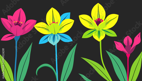 A vibrant, simplified floral graphic offers a modern, eye-catching design. Ideal for backgrounds, branding, or adding a touch of nature to digital con