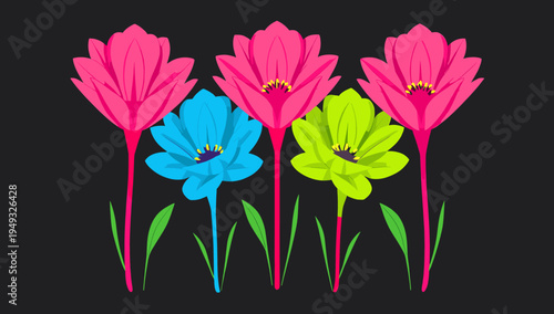 A modern, minimalist illustration of a pink tulip against a dark gray background. Ideal for springtime marketing, website backgrounds, or conveying a 