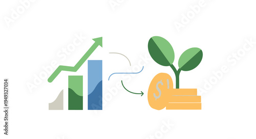 Financial Growth & Investment Strategy Illustration with Upward Chart and Money Plant
